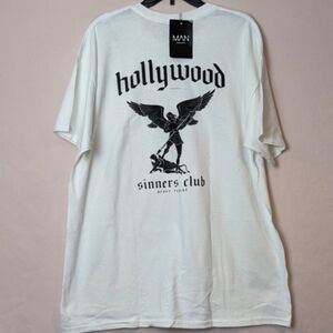 Boohoo Man Oversized Hollywood Sinners Club Black and White Short Sleeve Tee M